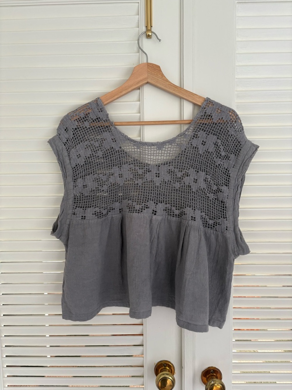 Handmade Mexican Crochet Top in Slate Grey Sz L - Picture 2 of 3